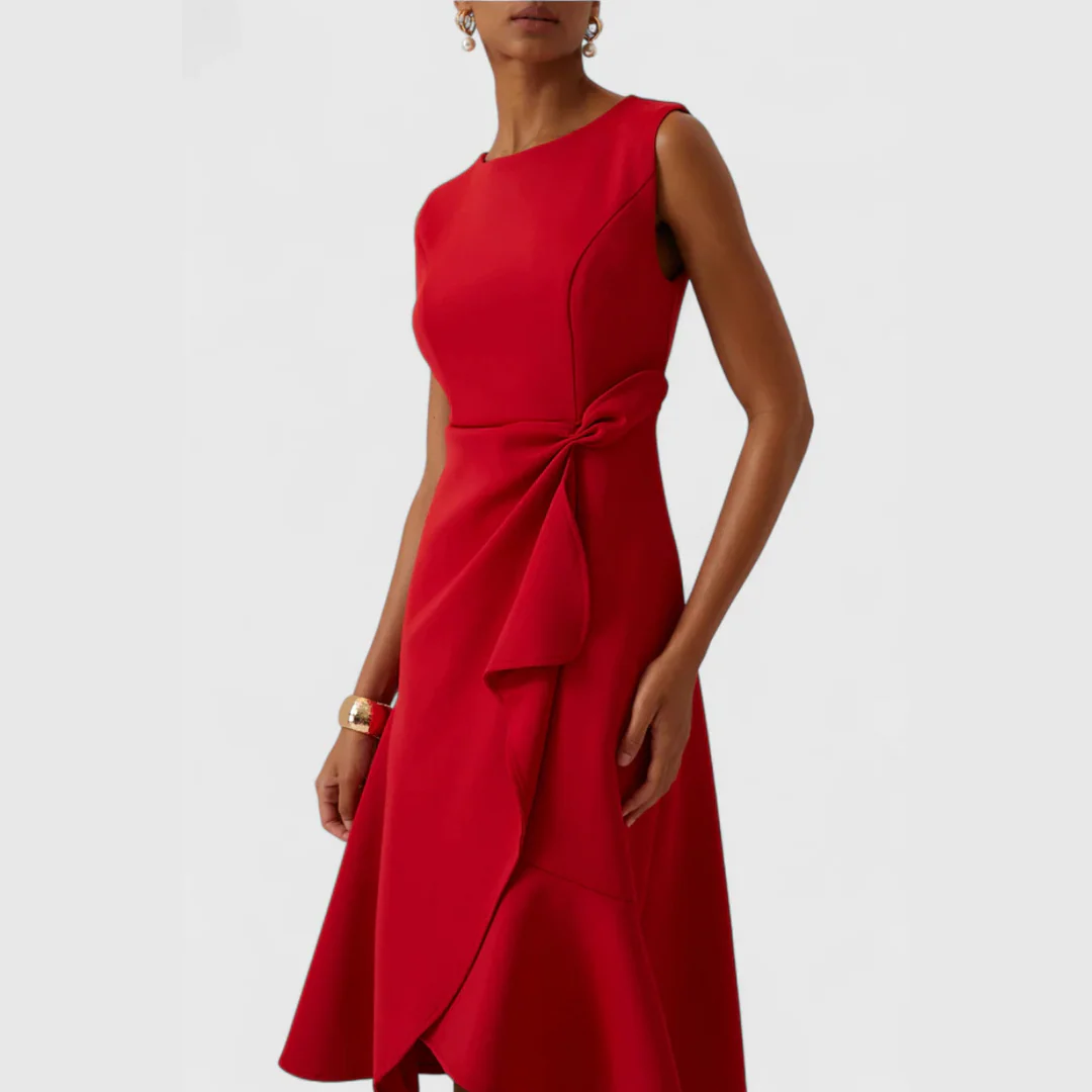 Midi Dress with Draped Asymmetric Hem