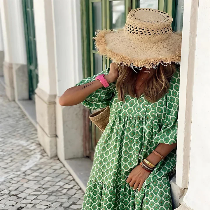 Maxi Dress with Puff Sleeves and Tiered Skirt