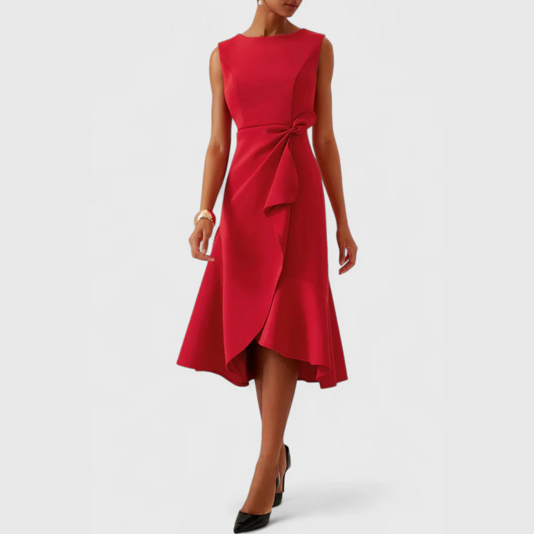 Midi Dress with Draped Asymmetric Hem