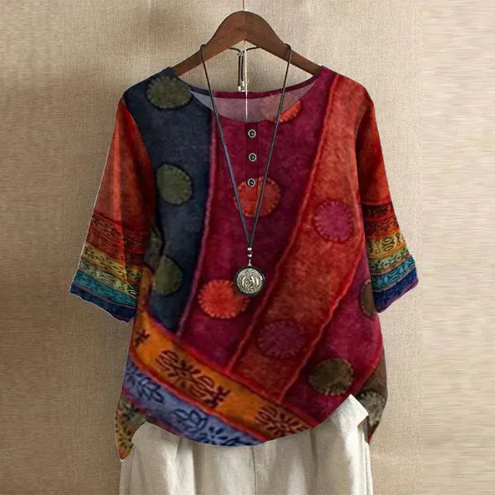 Blouse with Vintage Floral Print and Relaxed Fit