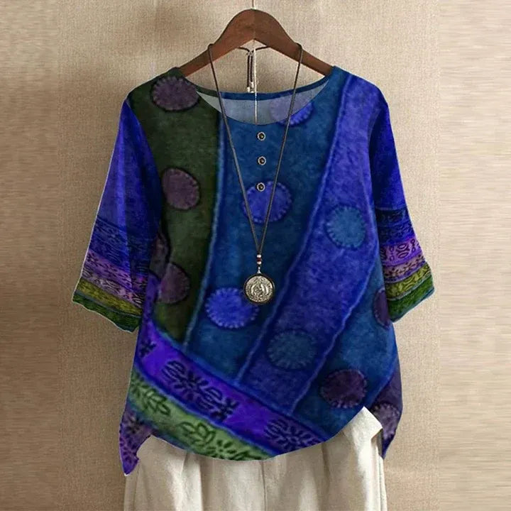 Blouse with Vintage Floral Print and Relaxed Fit