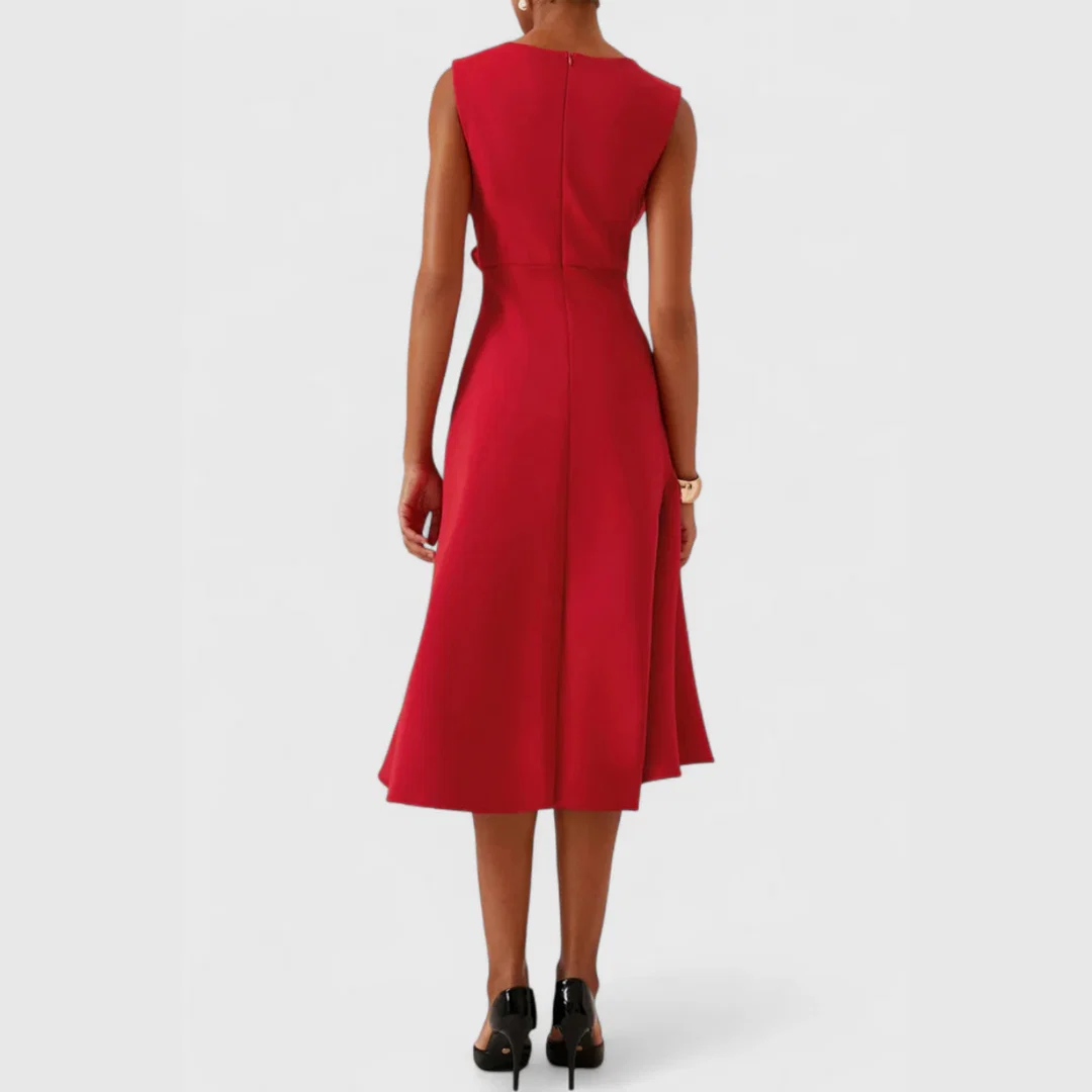 Midi Dress with Draped Asymmetric Hem