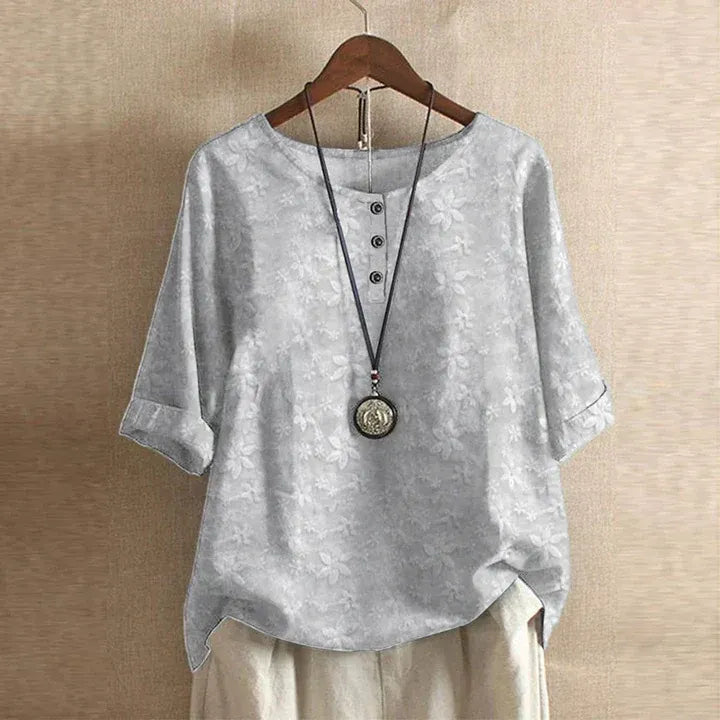 Blouse with Vintage Floral Print and Relaxed Fit