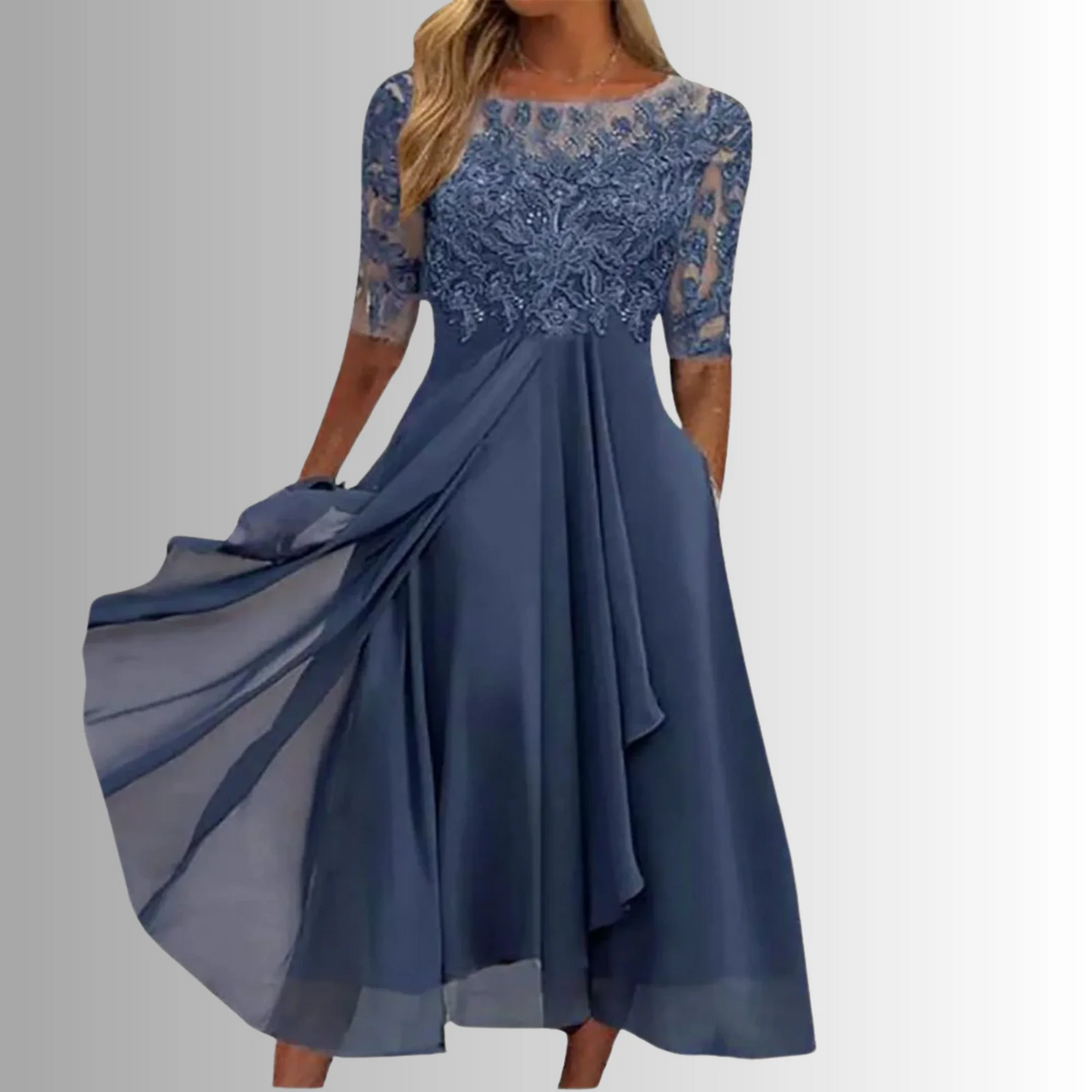 Dress with Lace Bodice and Layered Skirt