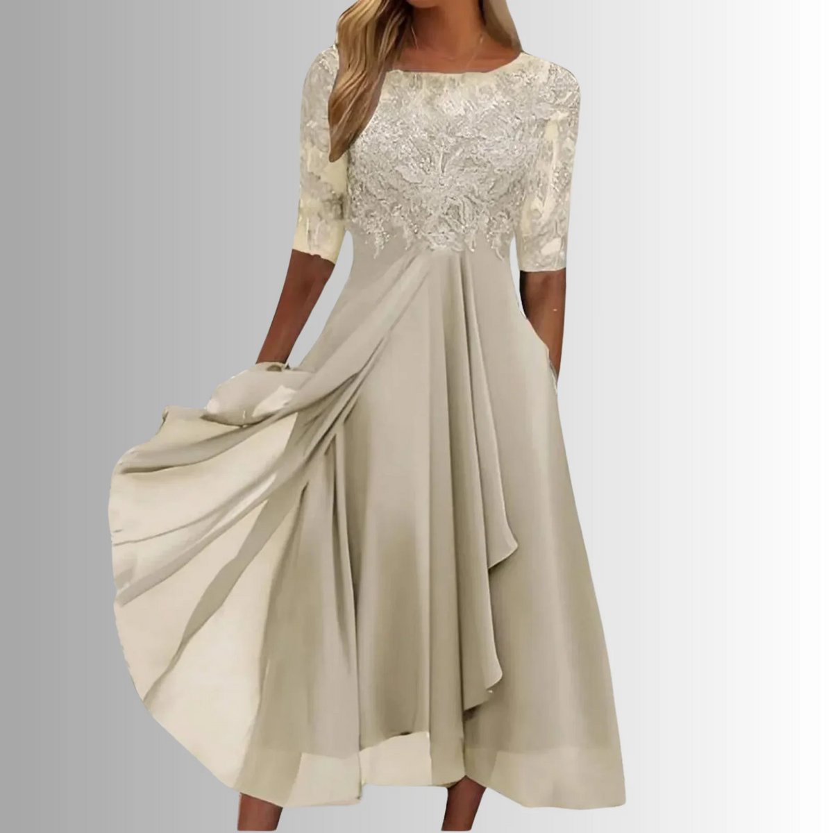 Dress with Lace Bodice and Layered Skirt