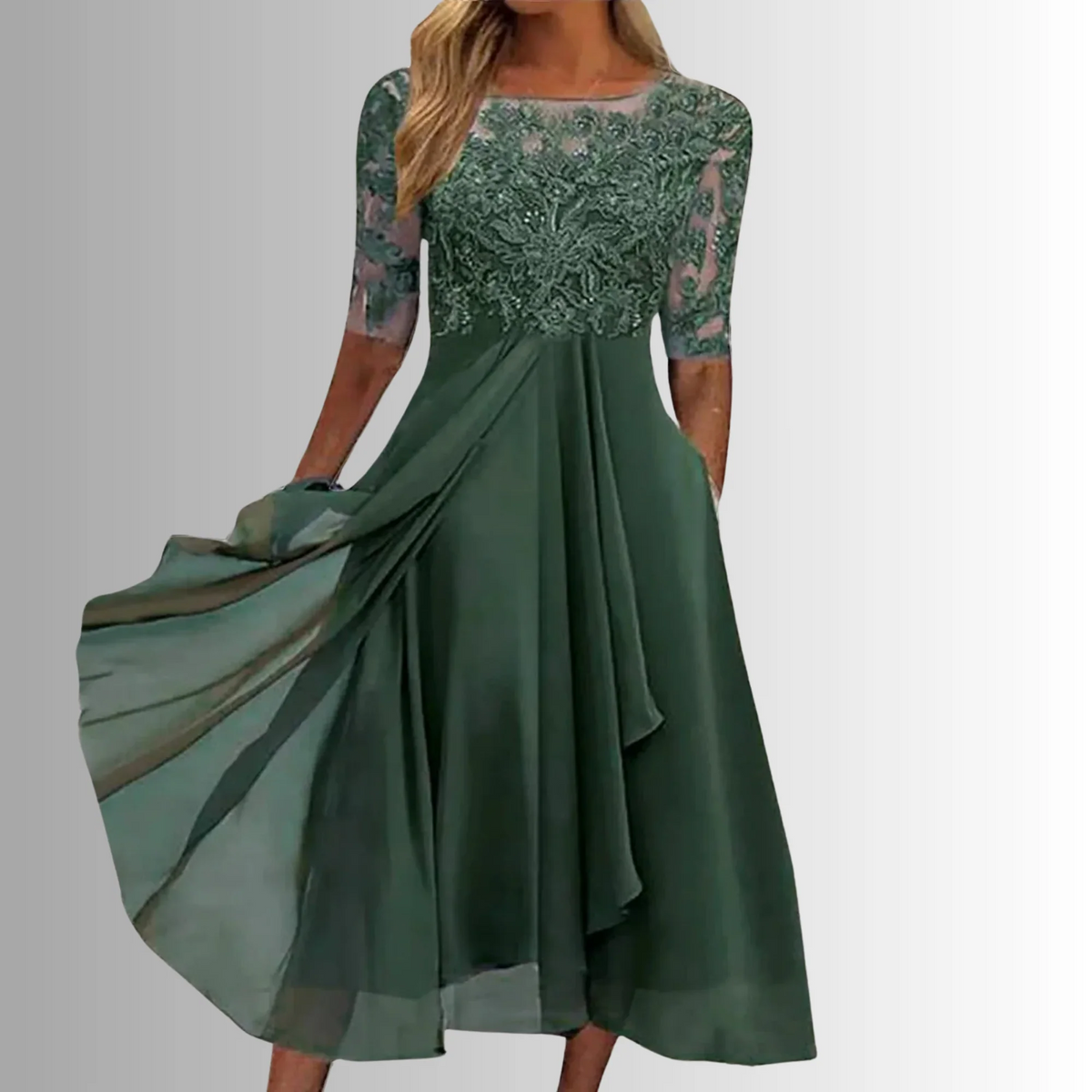 Dress with Lace Bodice and Layered Skirt