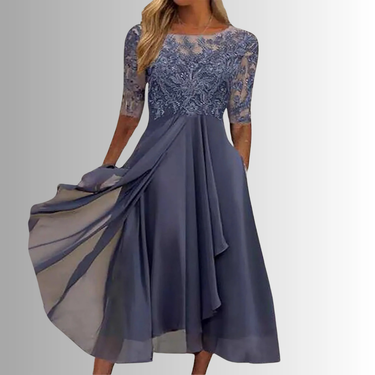 Dress with Lace Bodice and Layered Skirt