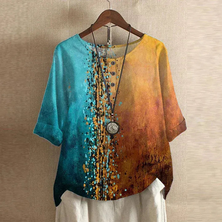 Blouse with Vintage Floral Print and Relaxed Fit