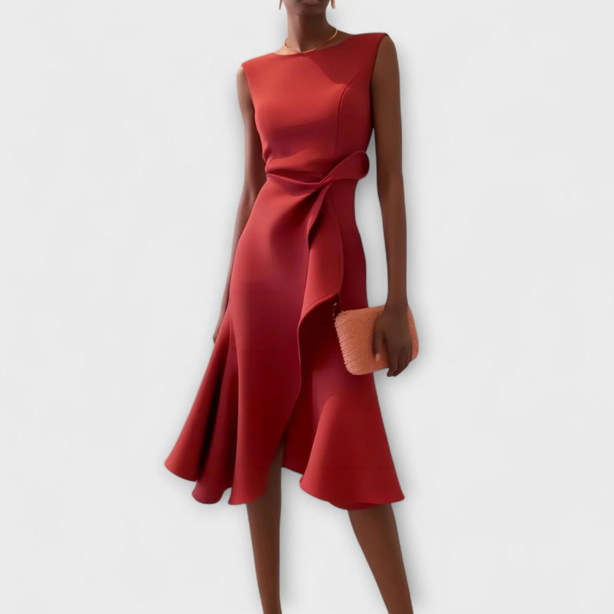 Midi Dress with Draped Asymmetric Hem