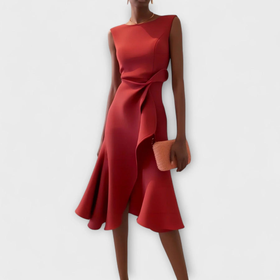 Draped Asymmetric Midi Dress