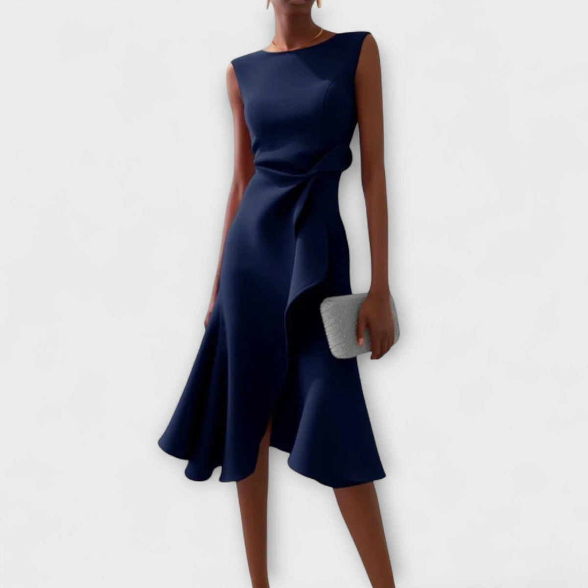 Midi Dress with Draped Asymmetric Hem