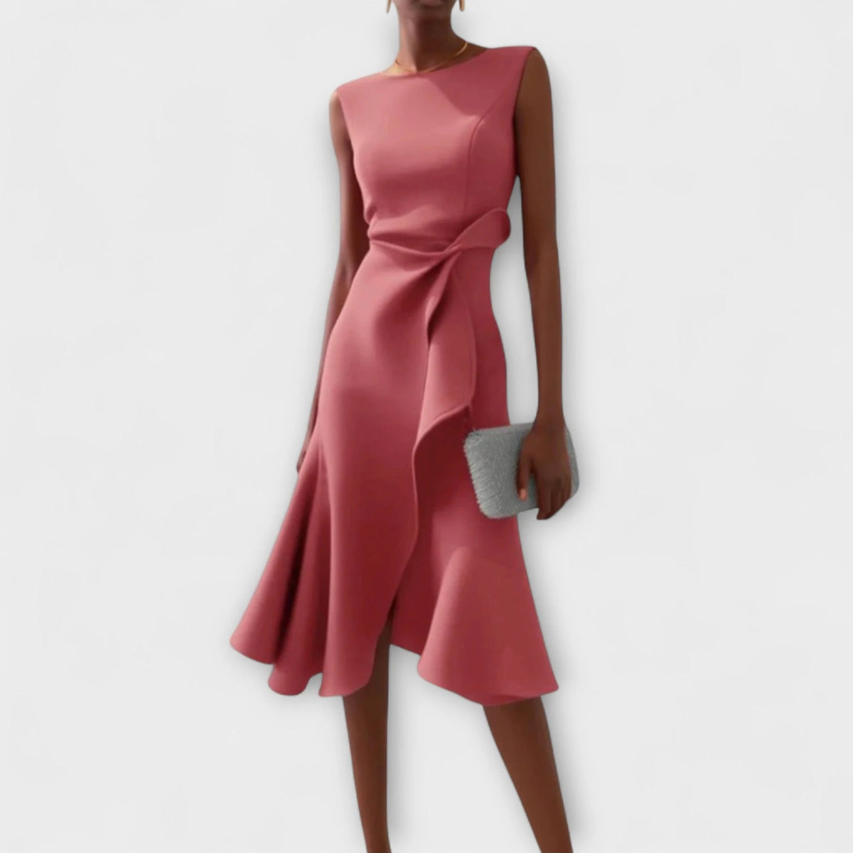 Midi Dress with Draped Asymmetric Hem