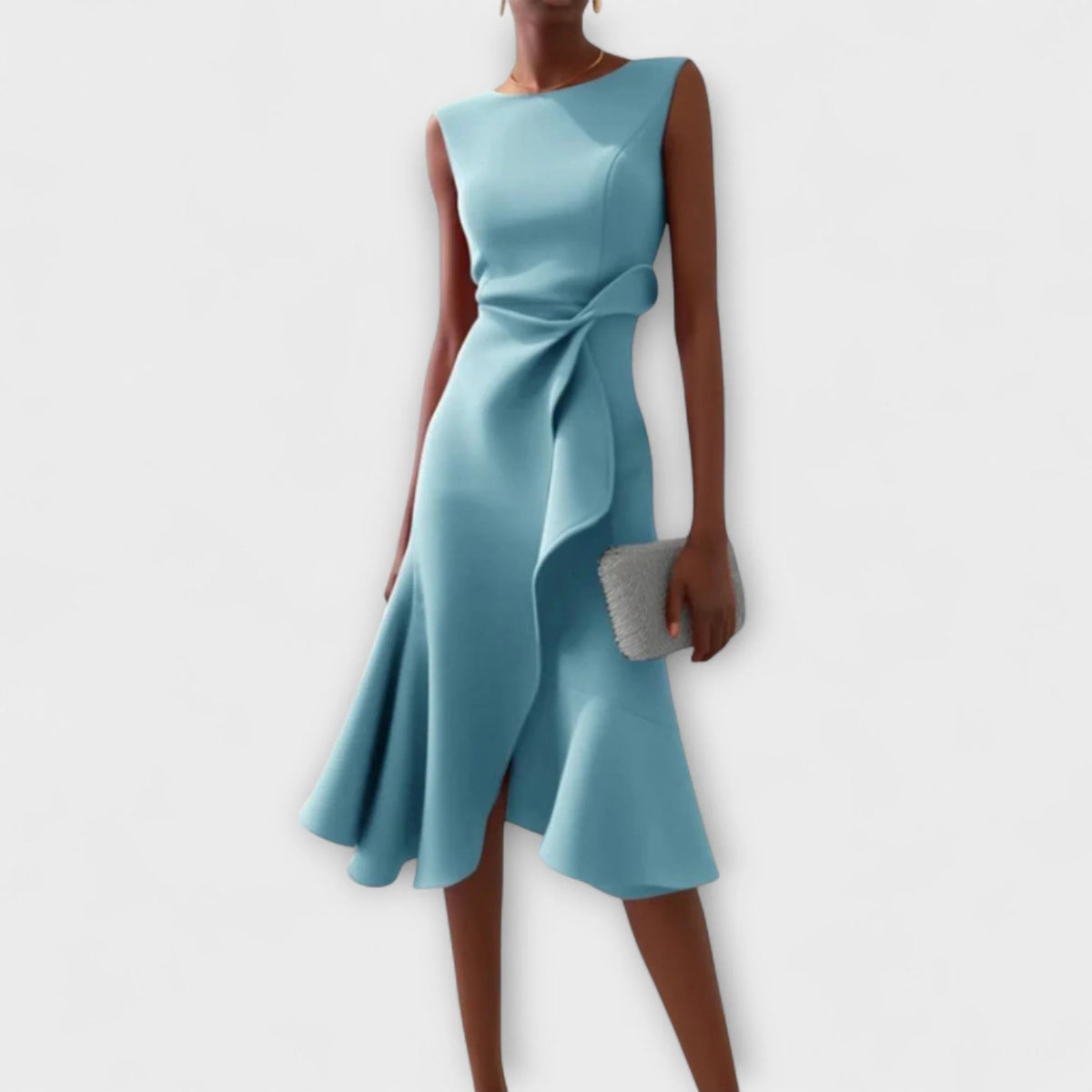 Midi Dress with Draped Asymmetric Hem