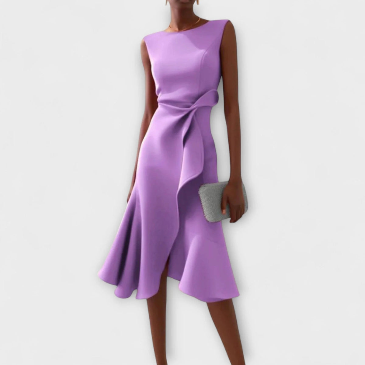 Midi Dress with Draped Asymmetric Hem