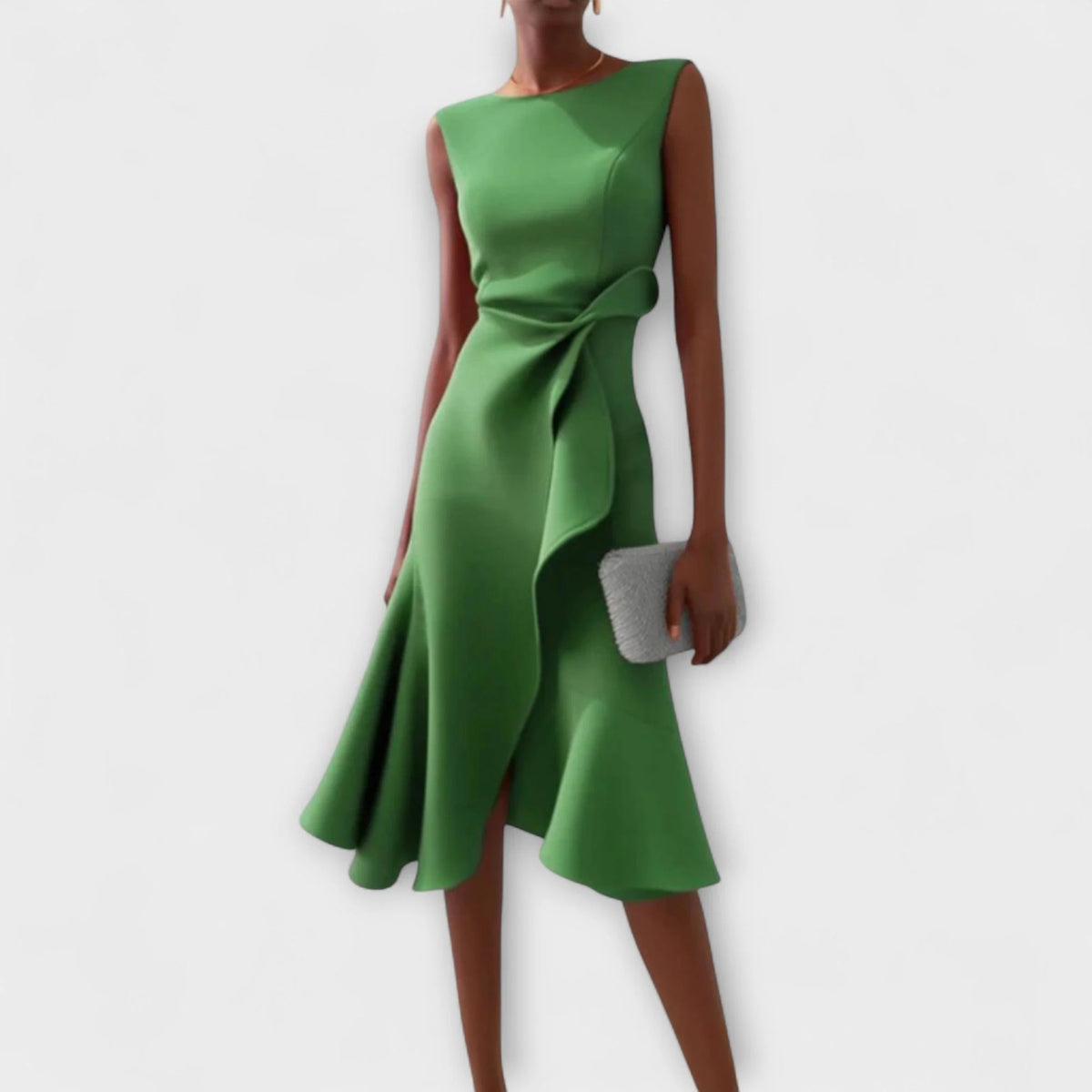 Midi Dress with Draped Asymmetric Hem