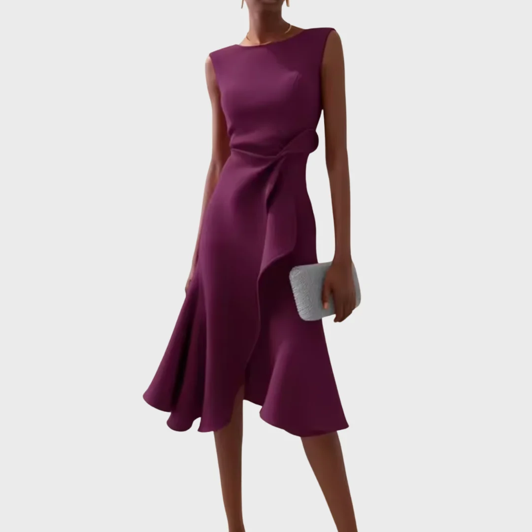 Midi Dress with Draped Asymmetric Hem