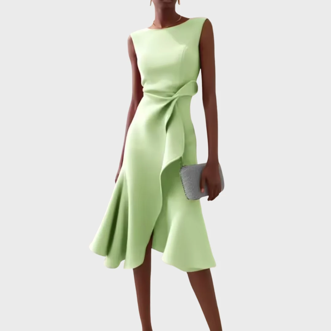 Midi Dress with Draped Asymmetric Hem