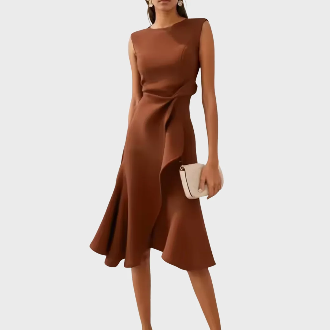 Midi Dress with Draped Asymmetric Hem