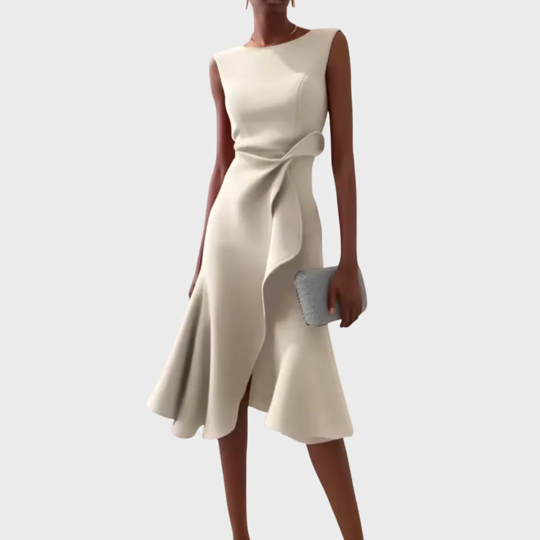 Midi Dress with Draped Asymmetric Hem