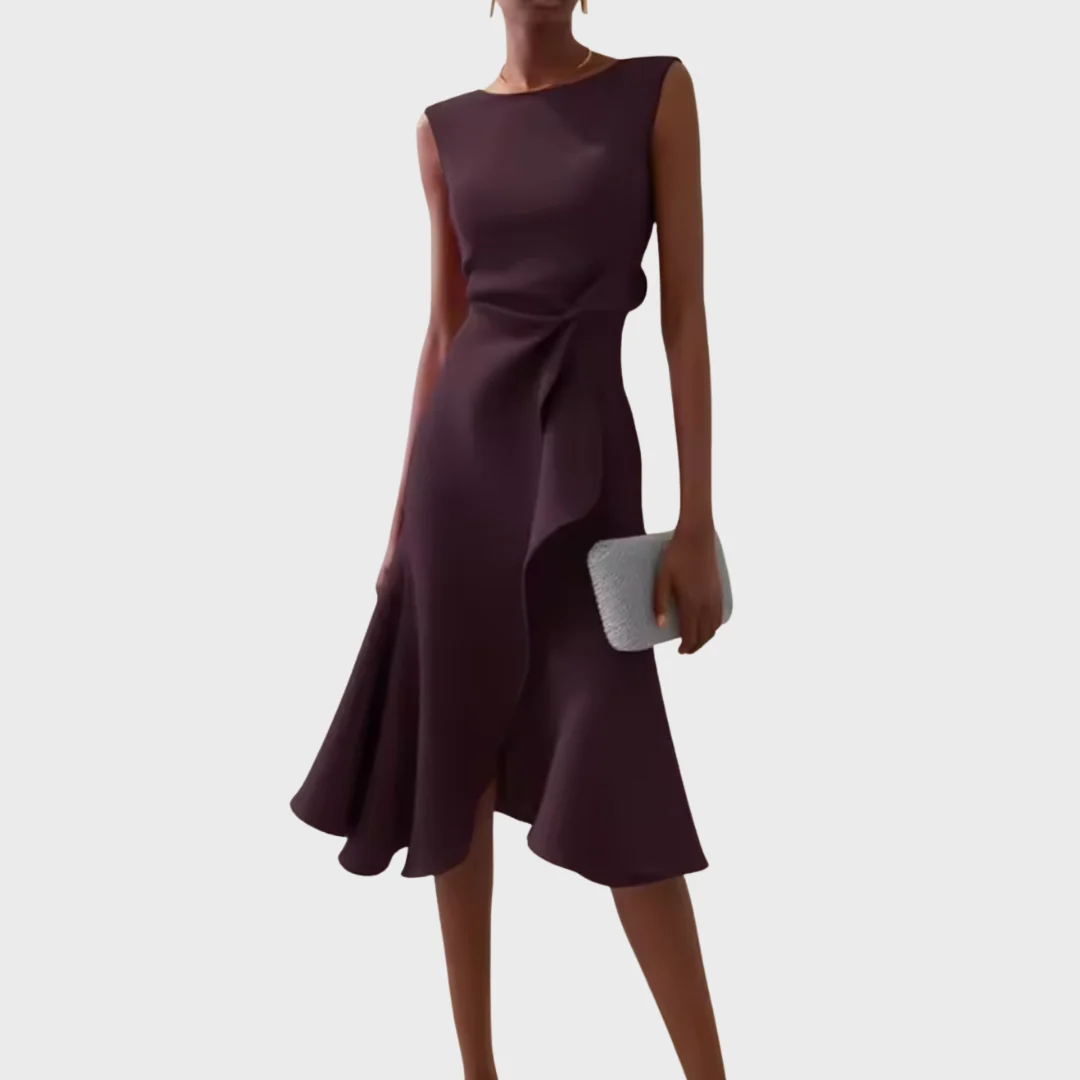 Midi Dress with Draped Asymmetric Hem