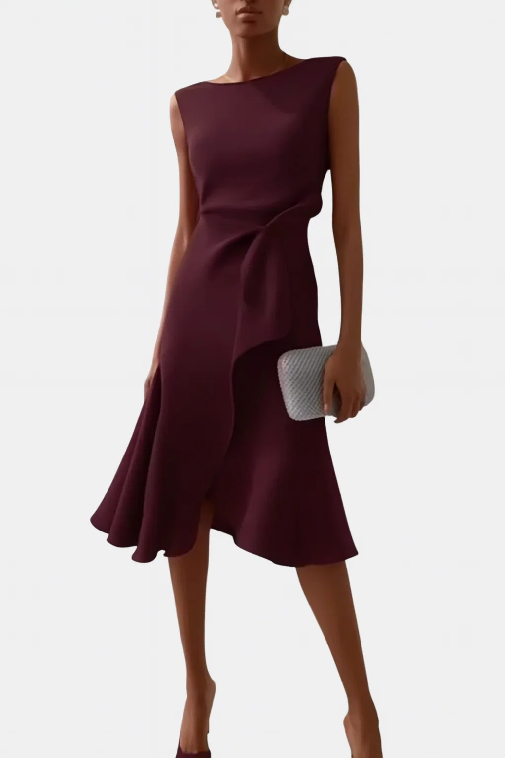 Midi Dress with Draped Asymmetric Hem