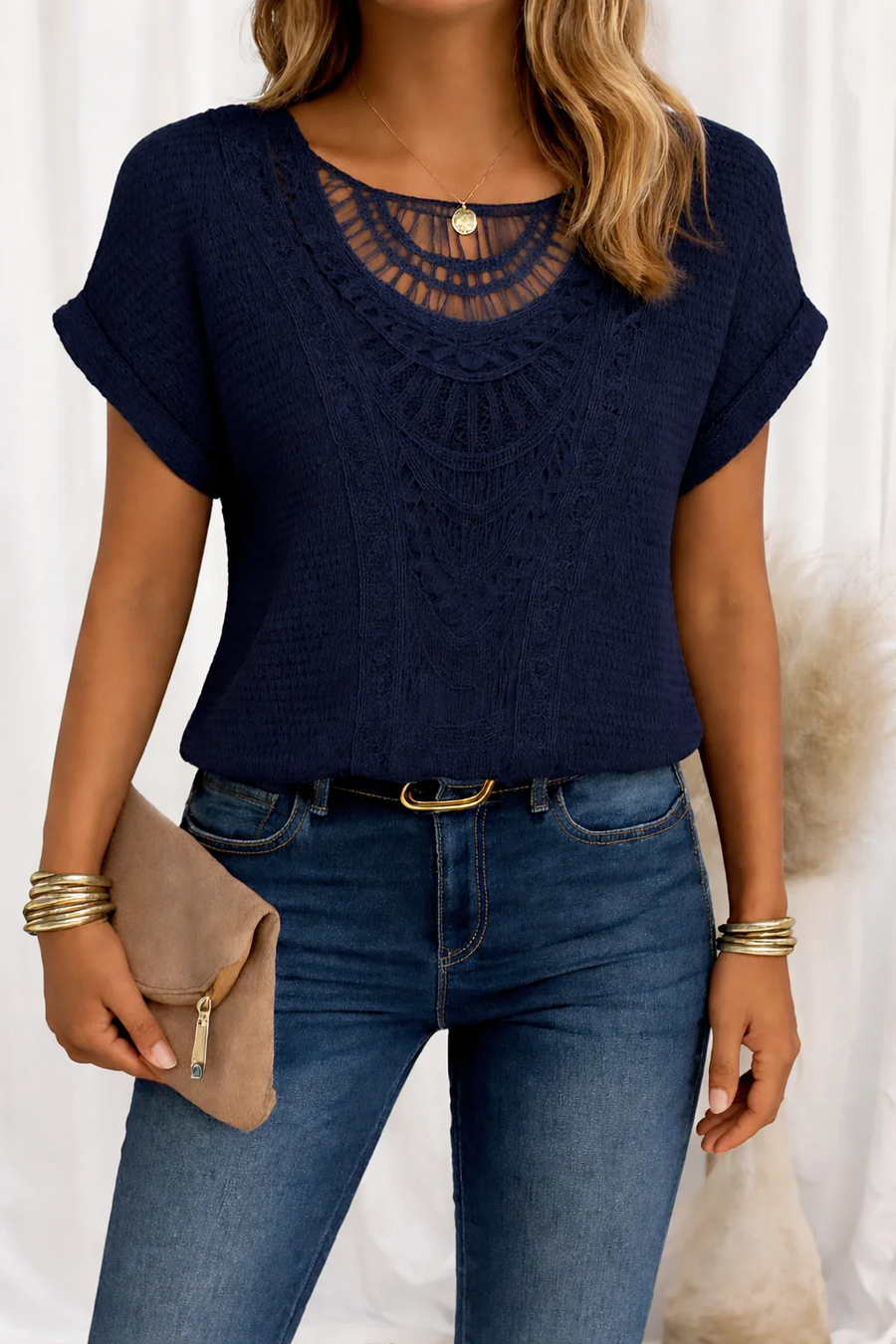 Round Neck Lace Trim Top