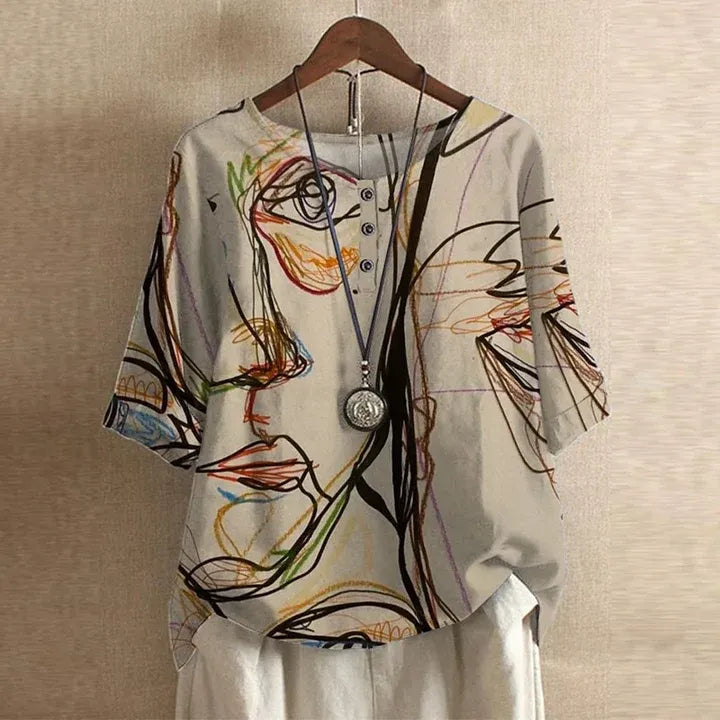 Blouse with Vintage Floral Print and Relaxed Fit