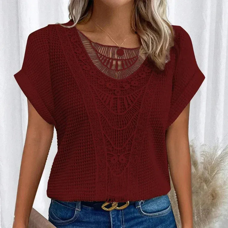 Round Neck Lace Trim Top