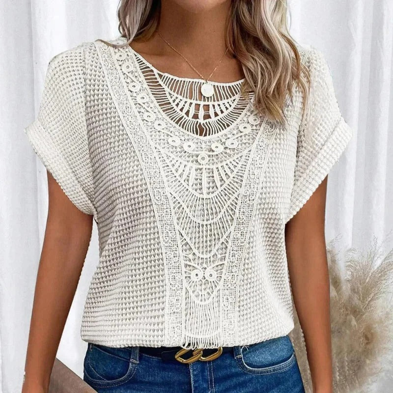 Round Neck Lace Trim Top