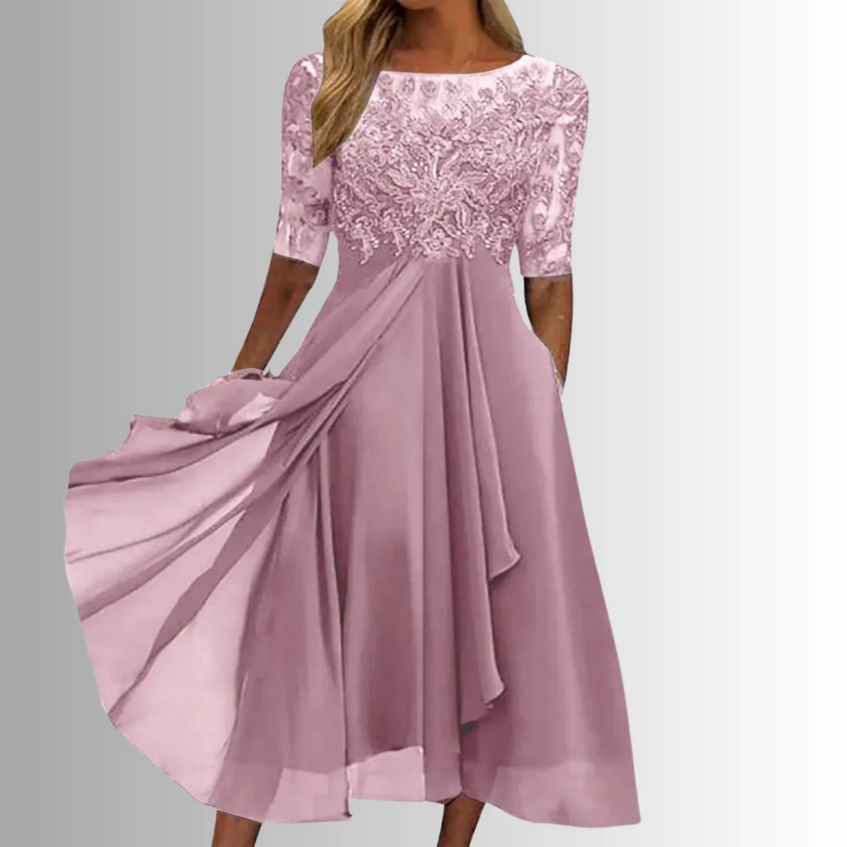 Dress with Lace Bodice and Layered Skirt