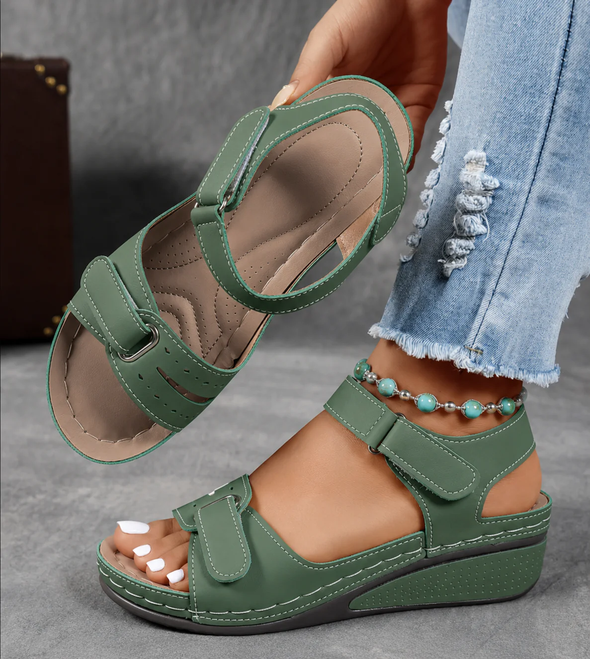 Cushioned Wedge Sandals with Adjustable Strap
