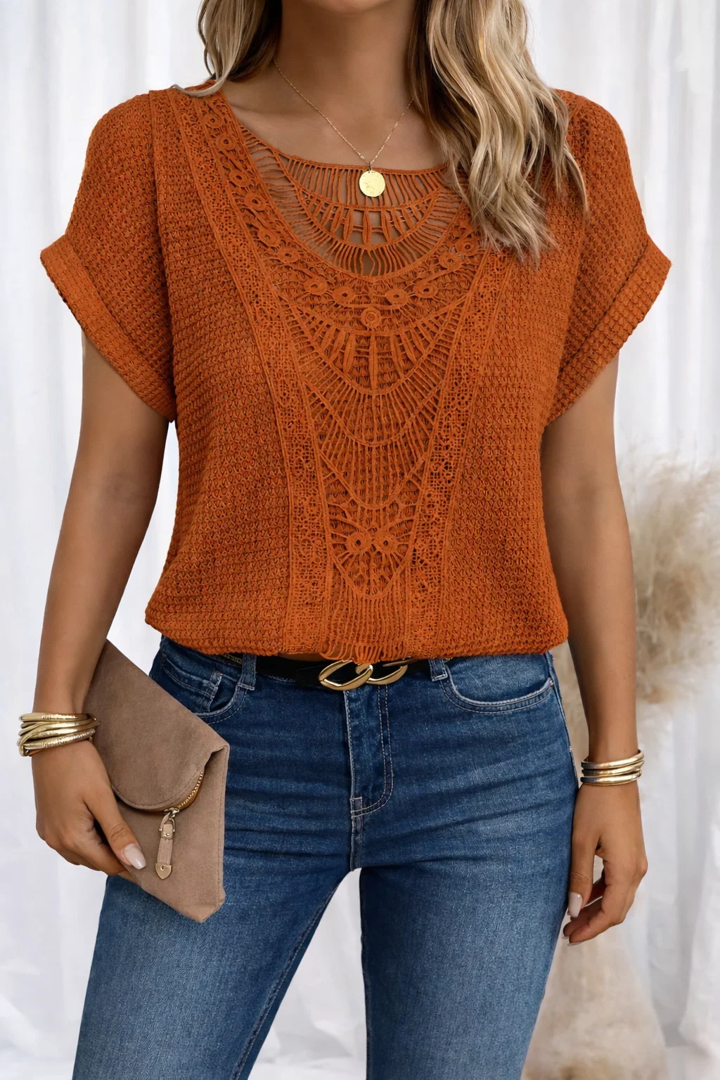 Round Neck Lace Trim Top