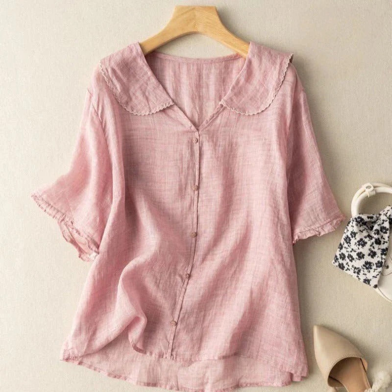 Button-Front Blouse with Scalloped Collar
