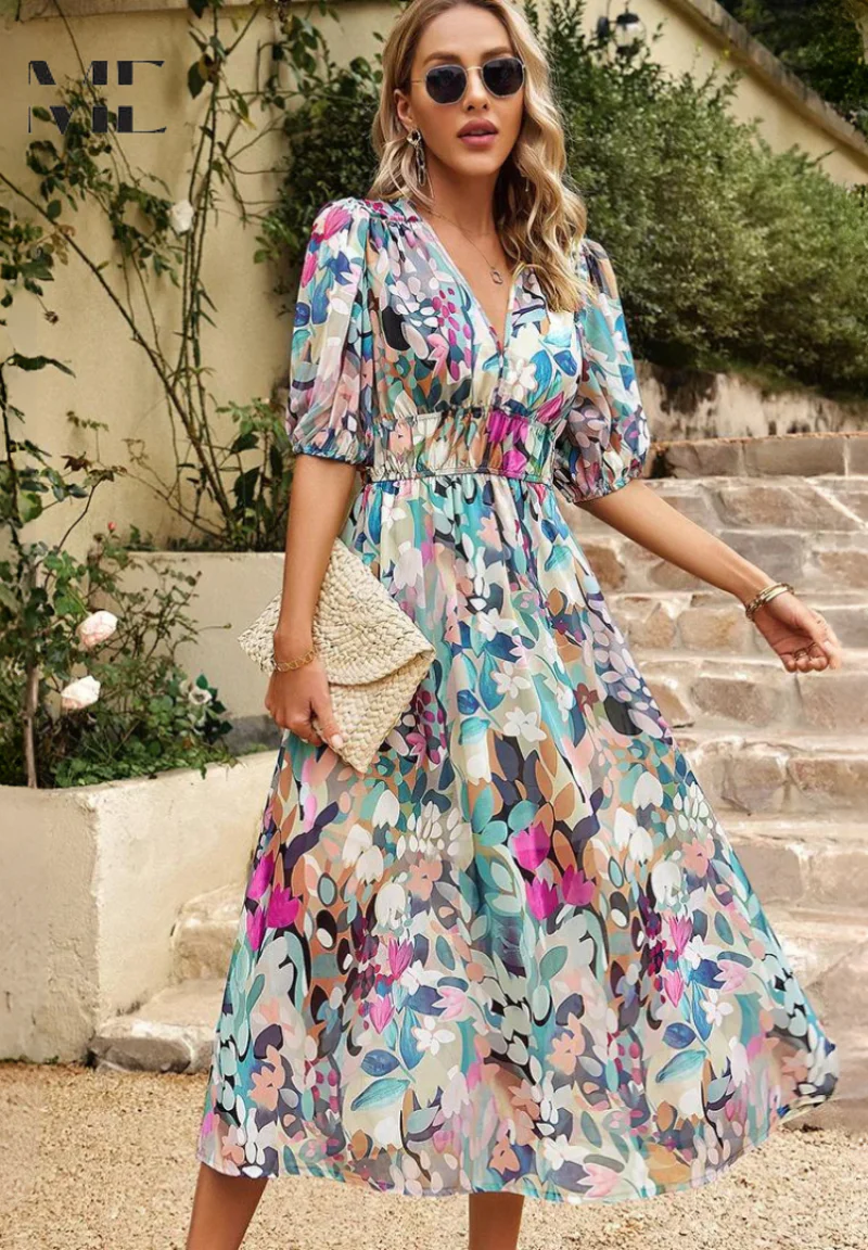 Dress with Botanical Floral Print