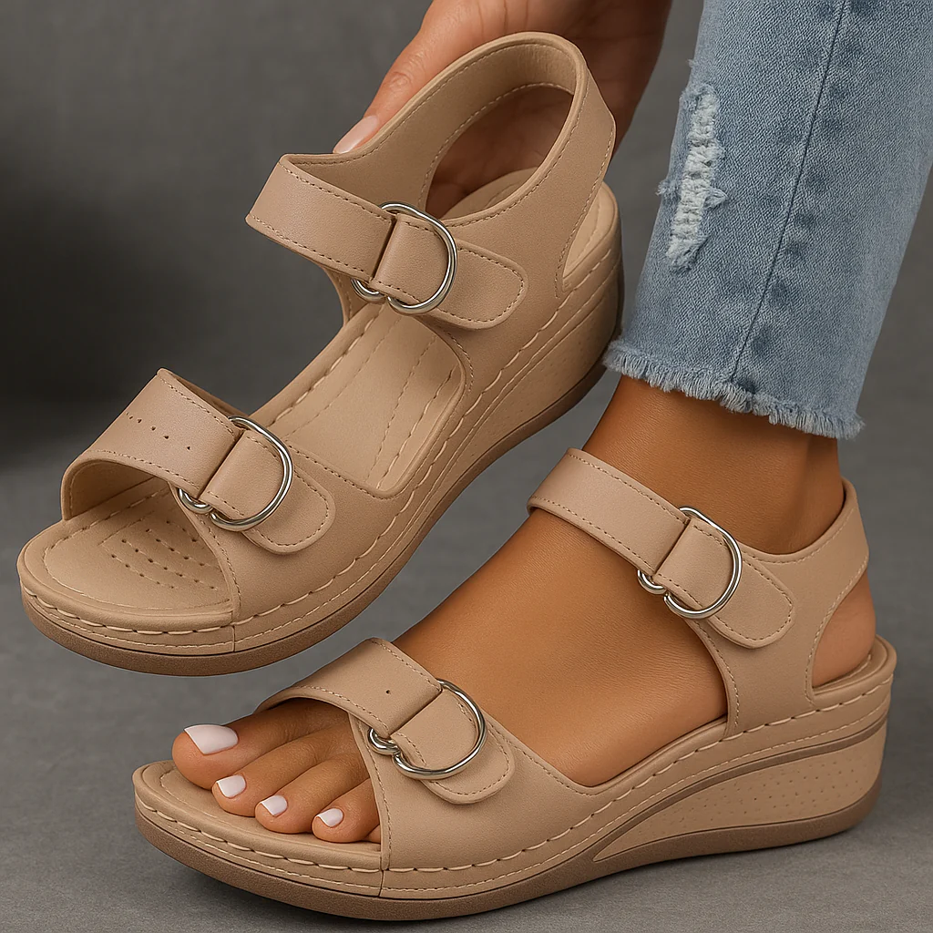Cushioned Wedge Sandals with Adjustable Strap