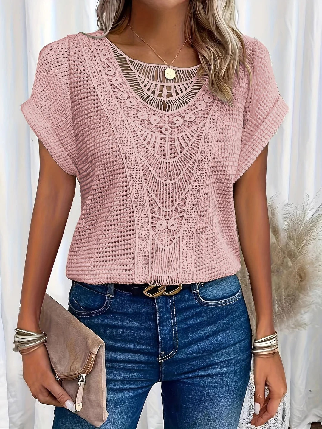 Round Neck Lace Trim Top