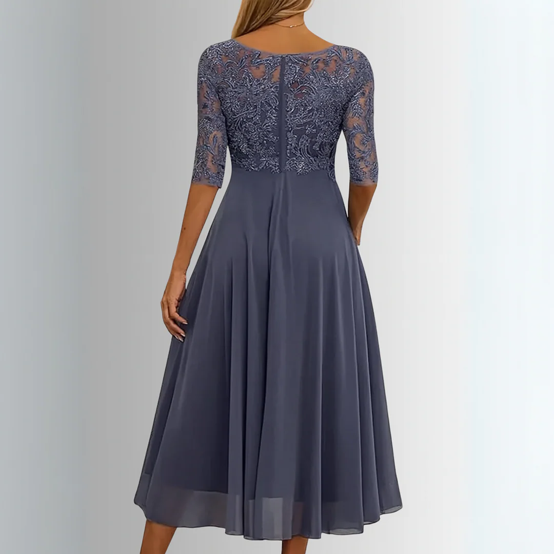 Dress with Lace Bodice and Layered Skirt