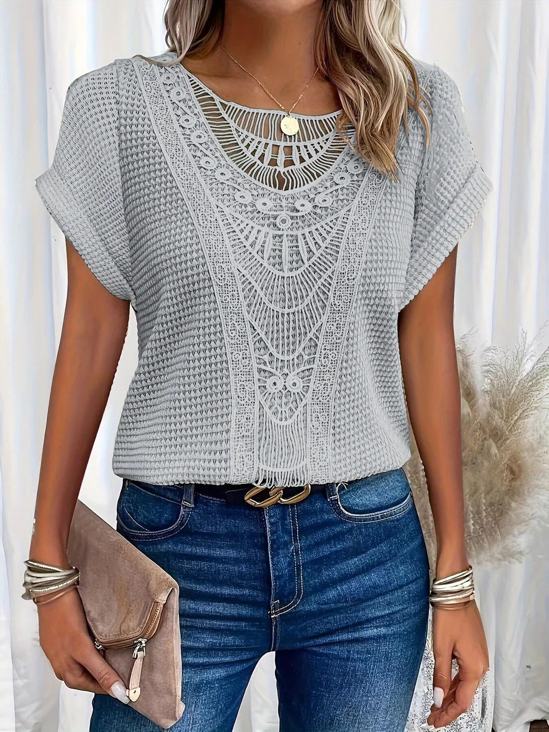 Round Neck Lace Trim Top